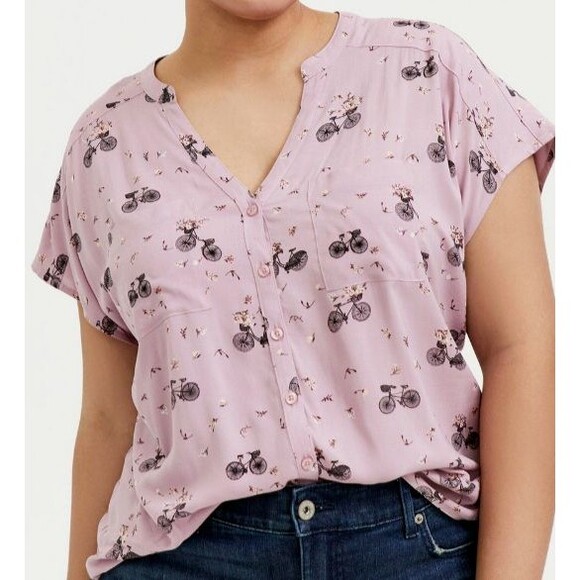 Torrid Tops - Torrid Women's Pink Bicycle Floral Print Dolman Sleeve Challis Blouse Plus 1X